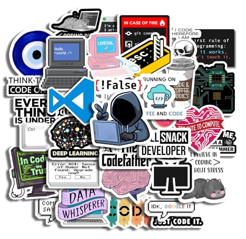 32Pcs Coding Stickers for Programmers | Laminated Waterproof Vinyl Stickers for Laptop, Journal, Tech Gear | Coding, Developer, Hacker, IT Professiona