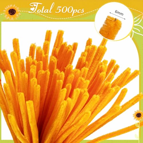 Image of Peryiter 500 Pcs Pipe Cleaners for DIY Flower Bouquets, Chenille Stems for Graduation Bouquet Crafts, Fuzzy Sticks for Handmade Flowers, DIY Gift, Art Projects(Sunflower Color,12 Inch)