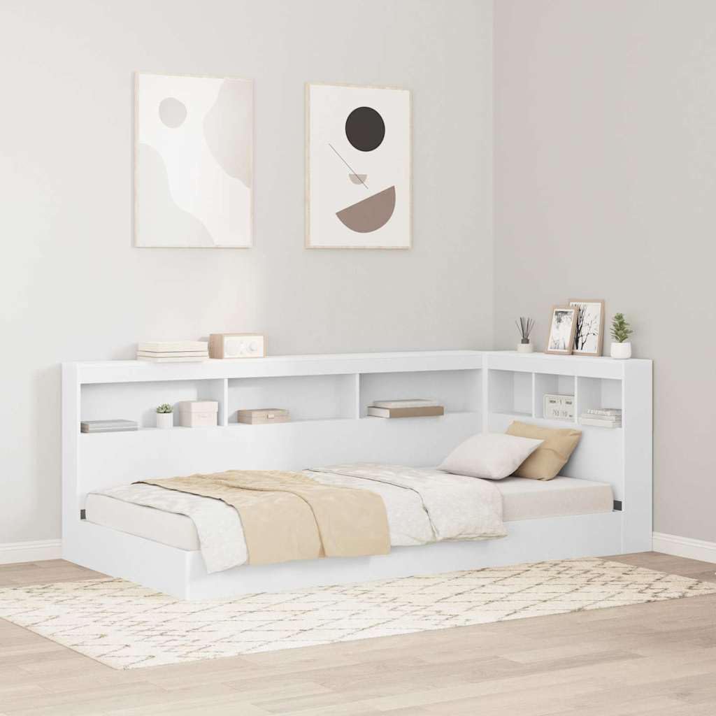 Cabecero de Madera en Forma de L con Estantes de Almacenamiento Abiertos, Cabecero de Cama Modular de Esquina para Dormitorio, Se Adapta a Marcos de Cama Estándar (100x200cm)
