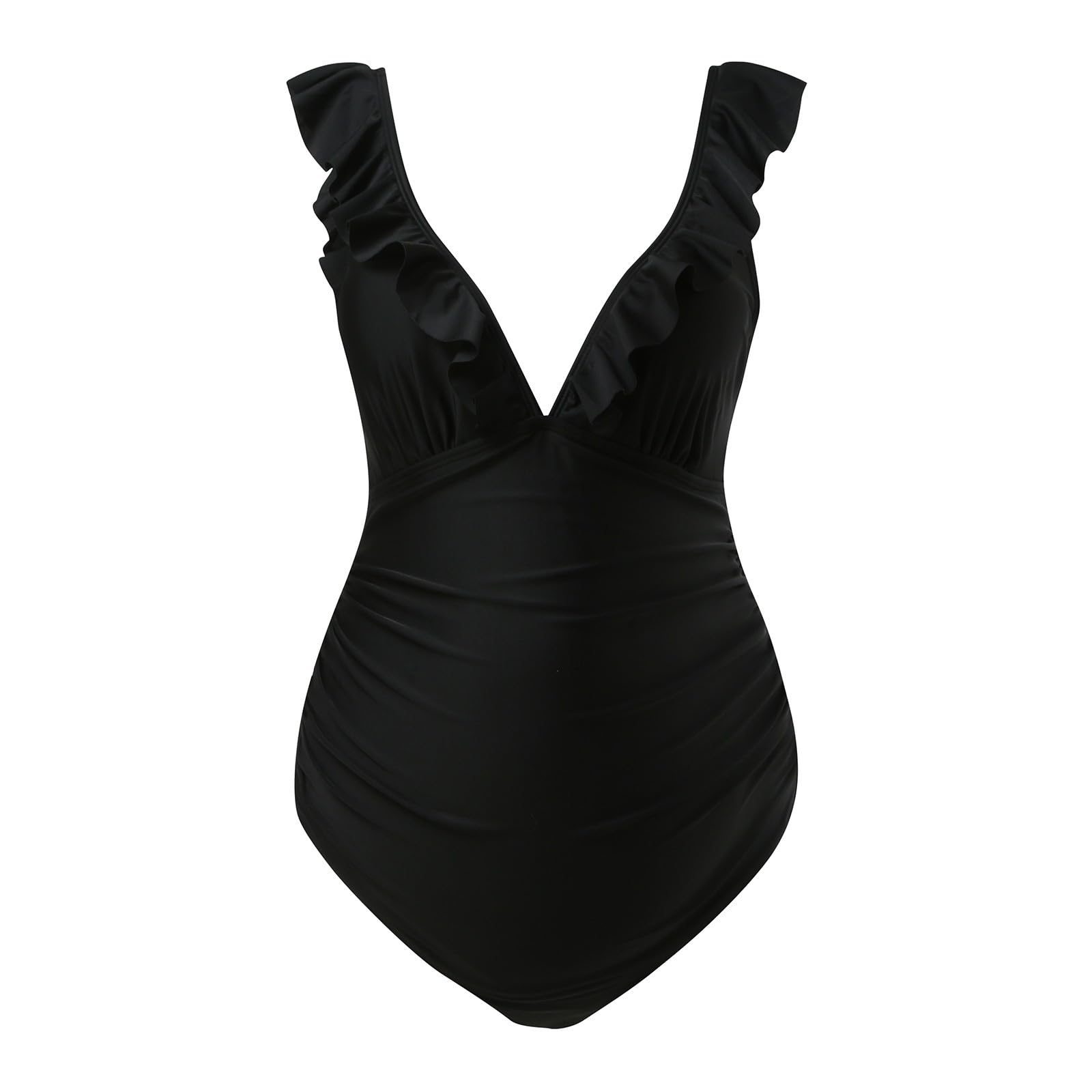 Maillot de Bain Grossesse Femmes Une pièce Bikini Maternité Col en V Maillot de Bain Enceintes avec Coussinet de Poitrine Amovible Froncé Vetement de Plage Piscine Source Thermale Swimwear - 5