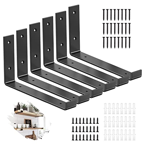 6 Pcs Heavy Duty Shelf Brackets, 9 inch Black Shelf Brackets Scaffold for Scaffold Board Shelving, Rustic Wall Mounted Shelve L Shape (225 x 140mm)