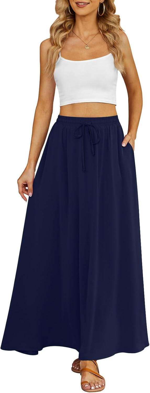 Yincro Women's Flowy Maxi Skirt Summer Pleated High Waisted Casual Long Skirts with Pockets - Image 3