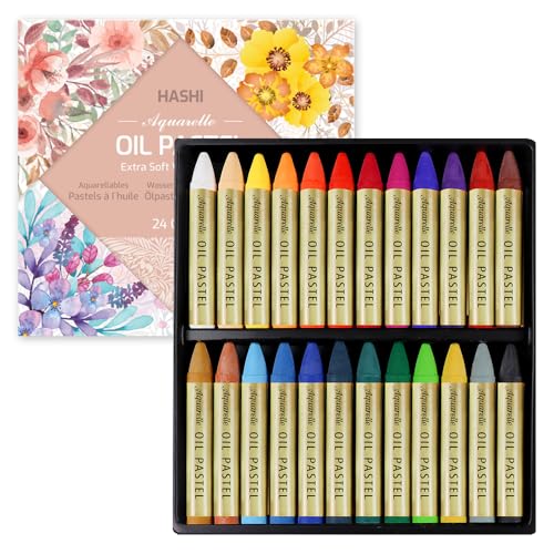 HA SHI Water-Soluble Oil Pastels for Artists 24 Colors Soft Watercolor Art Sticks Premium Art Supplies for Adult Artists - Blendable Vibrant Hues Korean Craftsmanship