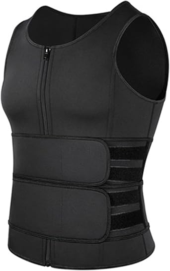 Yinhing Mens Body Shaping Sauna Vest, Breathable Gym Fitness Vest with Double Belt Black XL