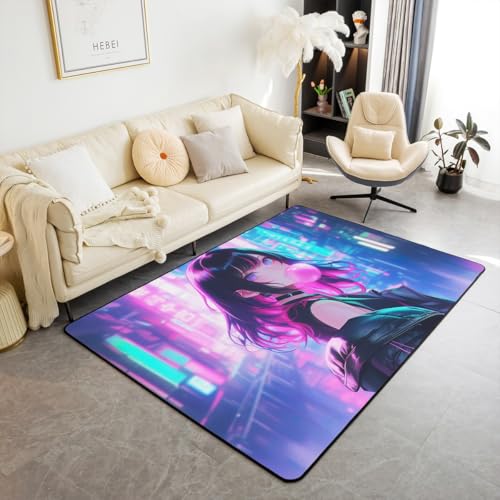 Erosebridal Anime Girl Carpet 4'11" x 3'3",Kawaii Japanese Anime Area Rug for Kids Boys Teens Adult Women,Cartoon Girl Indoor Floor Mat Japan Animation Decorative Washable Rug
