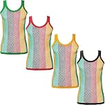 Mens String MESH Vest Fishnet Cotton Gym Muscle Training Tank Rasta Tops Shirt[Assorted Rasta,L]