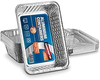 Disposable Aluminum Foil Trays Containers with Foil Lids 1000ml. Great for Baking Food Storage Takeaway Tin Pack of 20