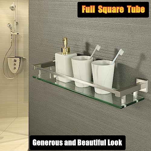 Alise Bathroom Shelves Glass Shelf Wall Mount,Floating Shelves For Bathroom,Rectangular Tempered 1 Tier Glass Holder Storage Organizer,Brushed Nickel 20 Inch #TOP3