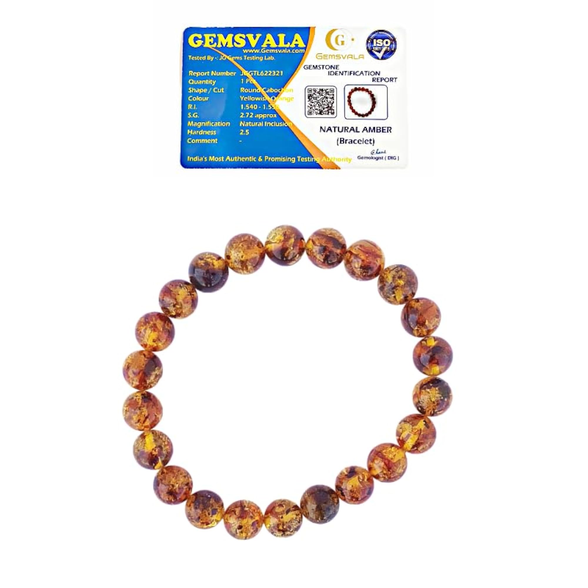Unisex Natural Amber Crystal Bracelet, Gift Box Included