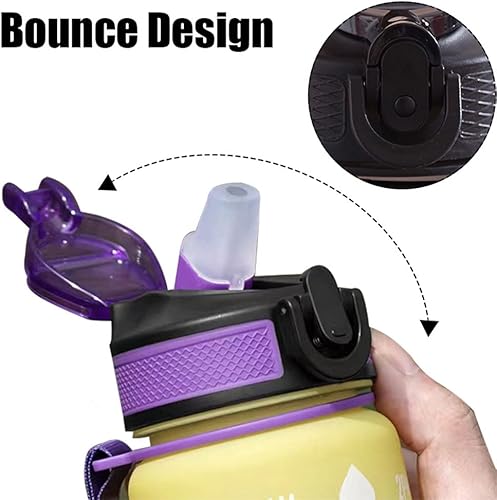 Miniatura 3 de Botella de agua motivacional de 1 litro con tiempos para beber, botella de agua grande de 33 onzas con pajilla, botella de agua deportiva con