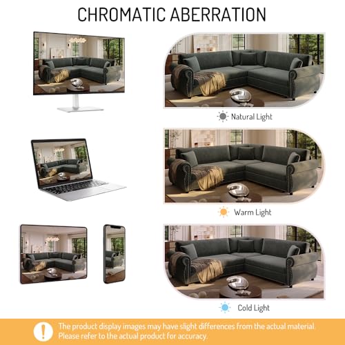 Image of KCGKCG 88.2 inch Sleeper Sofa Bed, Sectional Couches for Living Room /Apartment, Chenille L Shaped Couch with Pull Out Couch Bed, Convertible Sectional Sofa with Rolled Arm & Nailhead Trim, Green