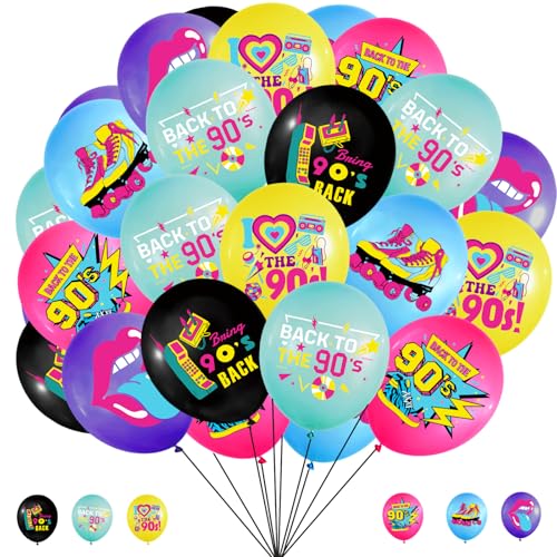 90s Balloons 90s Party Decorations: 49Pcs 90s Theme Party Decorations 90s Balloons 7 Designs Back To The 90s Retro Radio Boombox CD Balloons for Hip Hop Retro Roller Skating Party