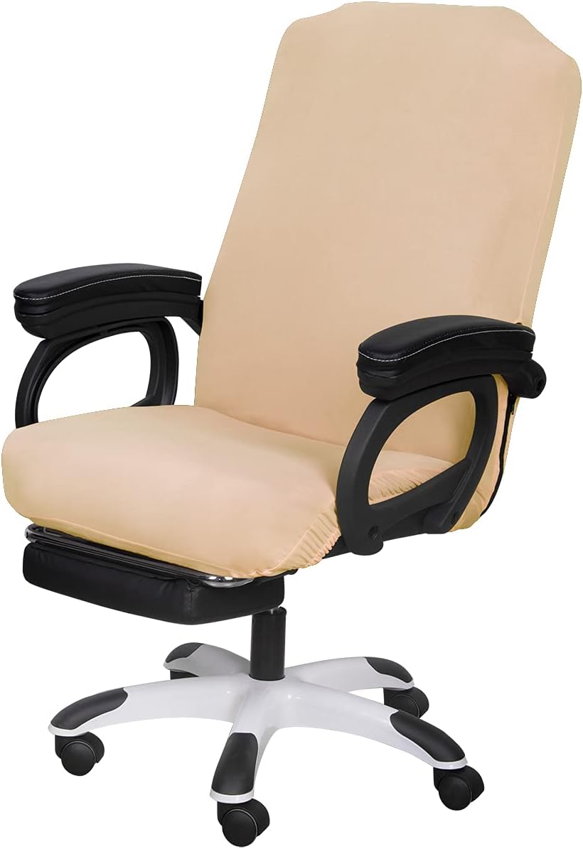 SARAFLORA Office Chair Covers Stretch Washable Computer Chair Slipcovers for Universal Rotating Boss Chair Large Size, Champagne