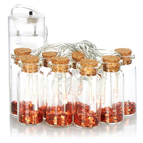 com-four® Chaîne lumineuse LED avec 8 bouteilles en verre décoratives avec bouchon en liège - chaînes lumineuses décoratives à piles pour l'intérieur -...