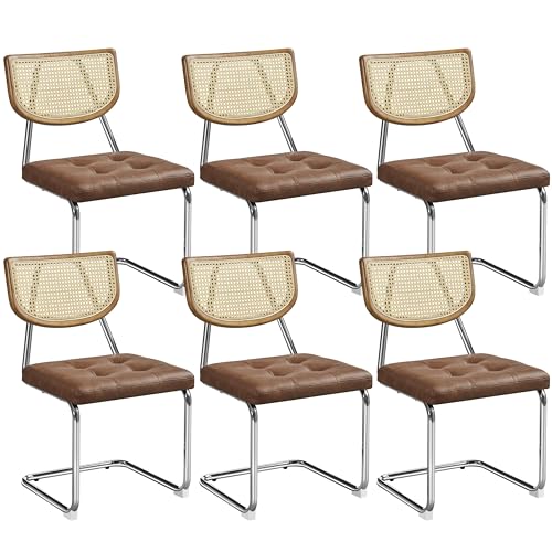 Yaheetech Chaises Cantilevers Lot de 6 Chaises de Salle à Manger Similicuir Dossier en Rotin Tissé Sièges de Cuisine Assise Capitonnée Pied en Métal...
