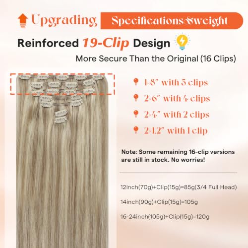 Image of Sunny Hair Clip in Hair Extensions Real Human Hair Blonde Remy Extensions | Human Hair Extensions Clip Ins Dark Blonde Highlighted 16inch, Secure Hold & Comfortable Wear for Busy Workdays 120g