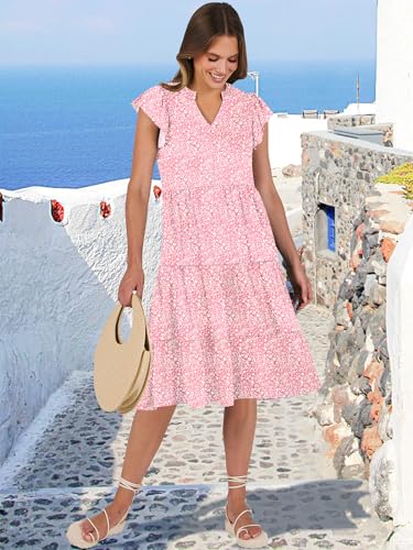 Image of ANRABESS Womens Summer Dress Ruffle Sleeve V Neck Midi Dresses Fashion Casual Fit Flowy Tiered Boho Beach Vacation Sundress