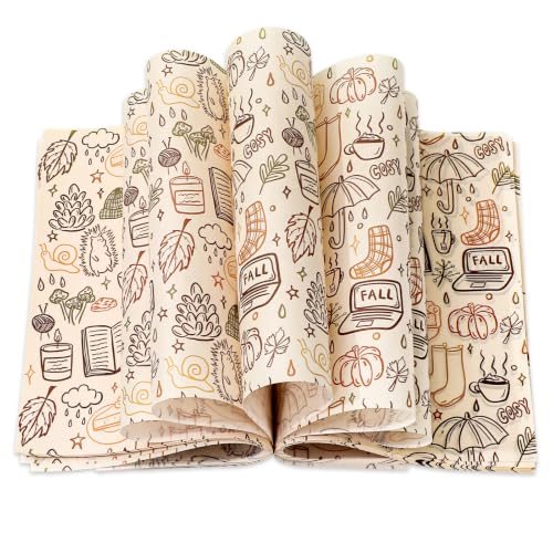 Whaline 150Pcs Fall Wax Paper Autumn Rain Drop Leaves Deli Paper Sheets Waterproof Oil-Proof Sandwich Wrapper Tissue for Picnic Food Basket Liners Thanksgiving Home Kitchen Supplies