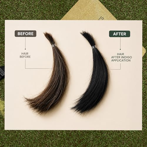 Image of Natural & Pure Indigo Powder for Grey hair (ZERO CHEMICAL), 312 gm Large Pack, Organic Indigo Powder for hair Black. NO PPD, NO AMMONIA. Microfine & Triple Filtered, with Gloves & Cap, Avuri Akulu, Indigofera Tinctoria