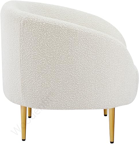 Image of Rosewood Luxury Curved Sofa in Premium Boucle Fabric | Solid Wood Structure | High Density Foam | Sturdy Golden Legs | Comfortable & Stylish Couch for Modern Living Room (Cream, 1 Seater)