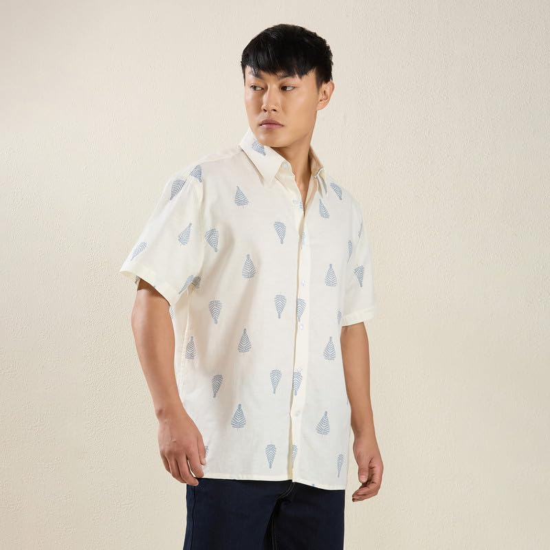 Image of MARK & ALBERT Men's Half Sleeve Linen Slim Fit Shirt