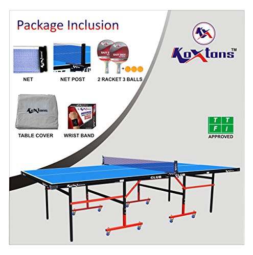 Image of Koxton Amazon Brand Koxtons TT Club Foldable Tennis Board Table with Wheels and Net (Full Size, 18mm)