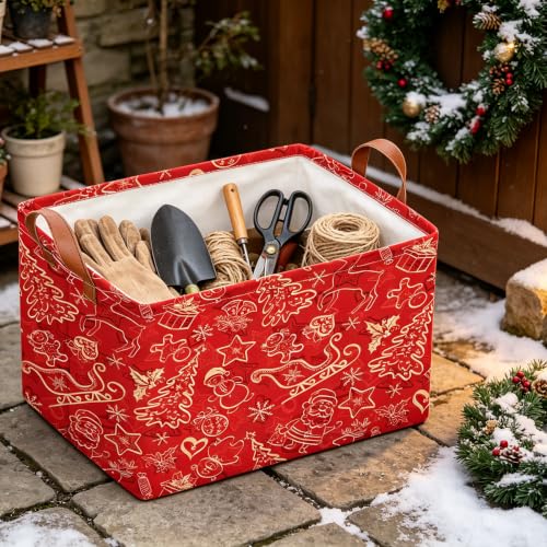 Image of CLOCOR Rectangular Storage Bin,Waterproof Book Box,Room Decor(Golden Christmas)