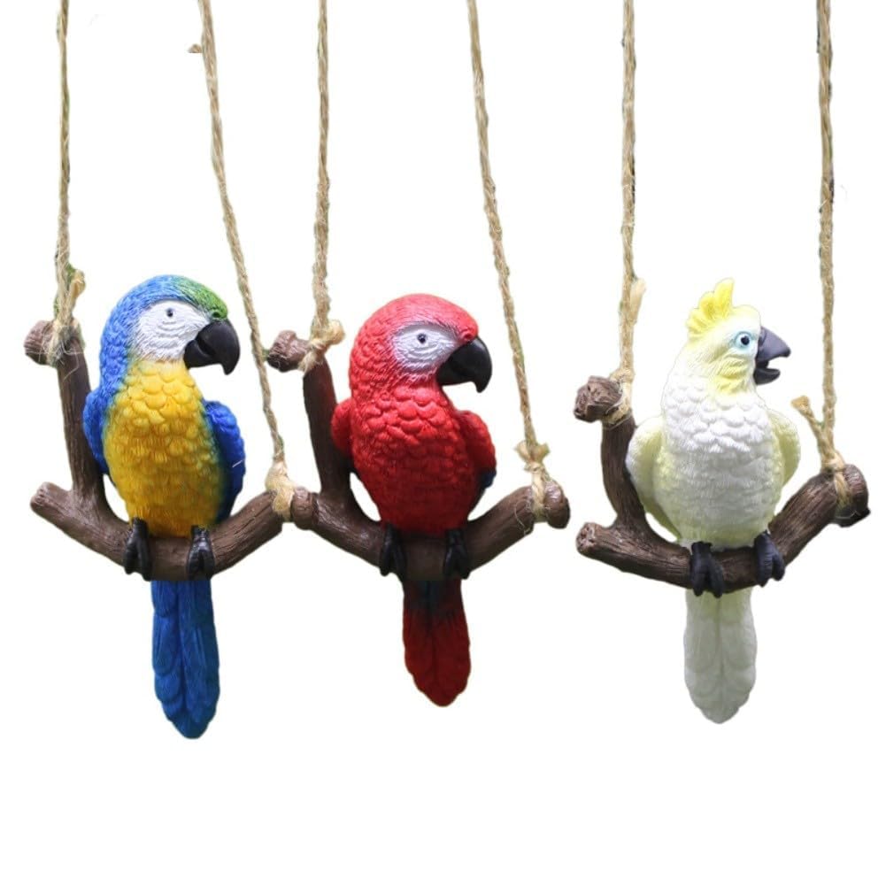 WOGAZOBOT Charming garden swing in the shape of a parrot: adorable set of resin hanging ornaments