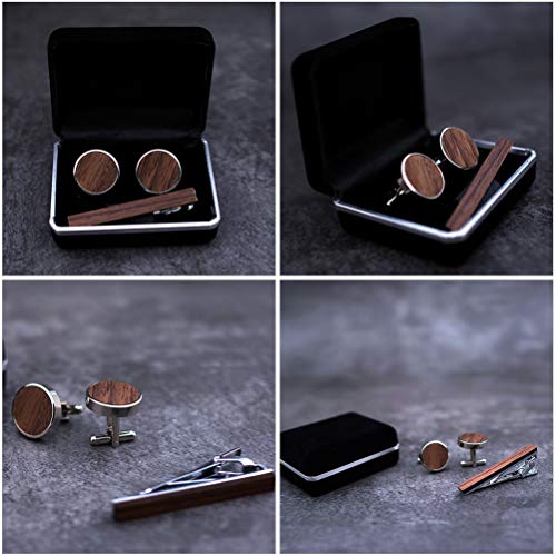 GALPADA Houten Manchetknopen en Tie Clip Set Mannen Hout Inlay Tie Clip Ronde Manchetknopen Met Cadeaubon Vader Cadeau Voor Formeel Zakelijk Huwelijksfeestje - Image 5