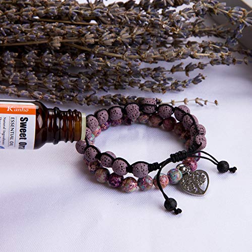 Tree Of Life Bracelet - Lava Stone Essential Oil Gemstone Beaded Yoga Meditation Regalite Stone Beach Charm Bracelet Set(Purple) #TOP4