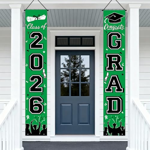 Image of Graduation Decorations 2026, Green Door Porch Signs, Graduation Banner Class of 2026, Congrats Grad Banner for Door and Porch Graduation Party Supplies