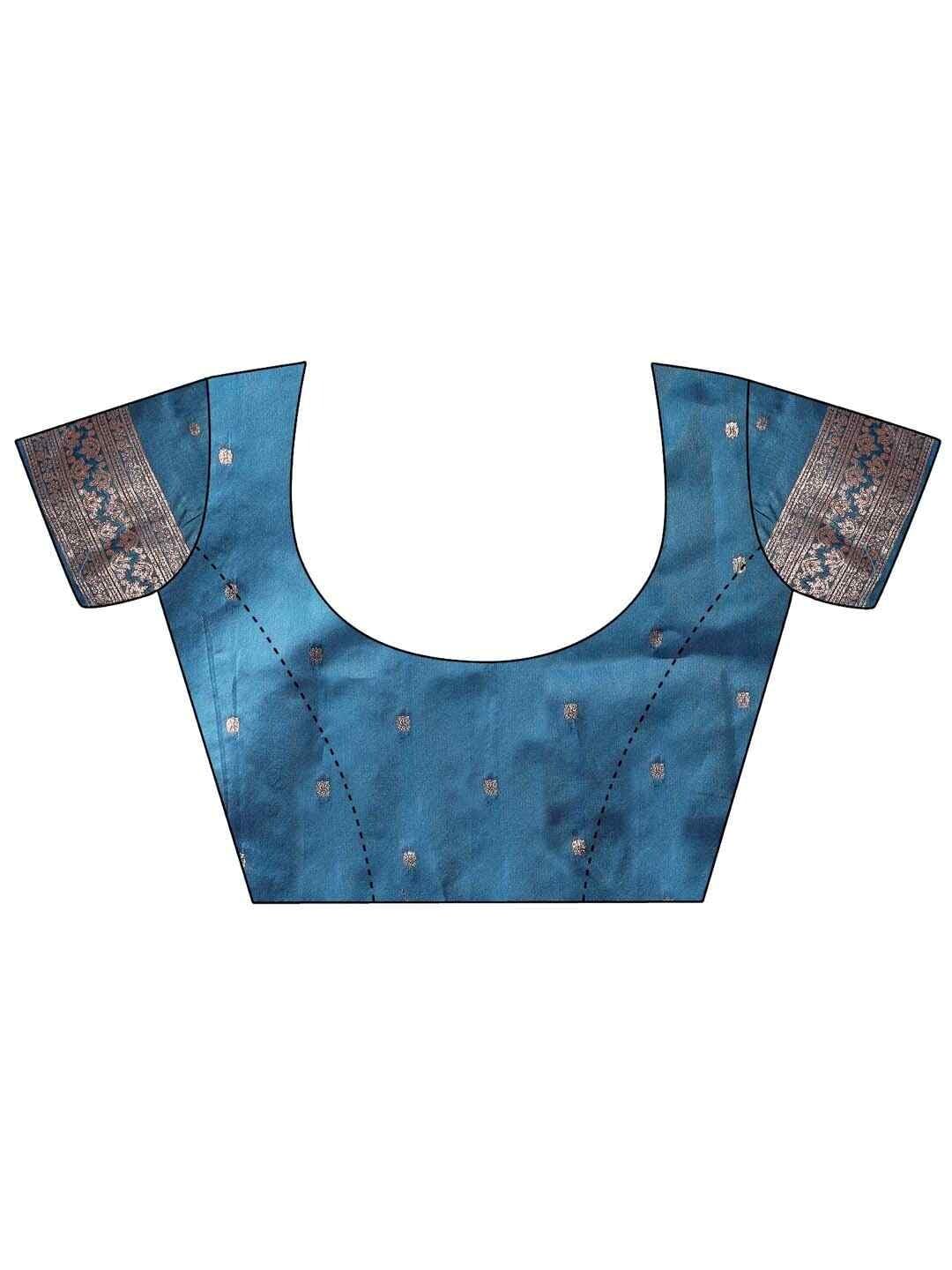 Shiv Textiles Women's Banrasi Silk Woven Zari Work Saree(AUS-ASSIL1003-TEAL) 4