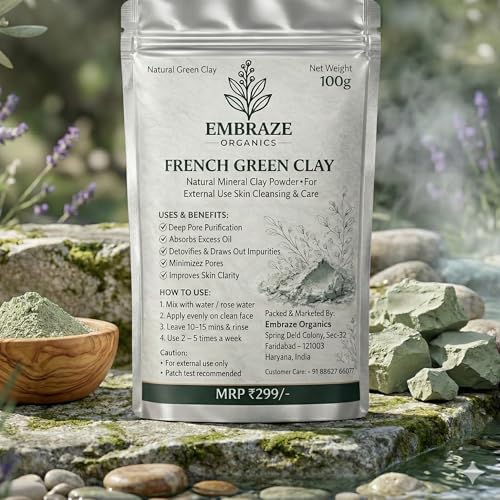 Image of French Green Clay Powder for Skin Care | Natural Mineral Clay Face Pack for Acne, Oil Control & Deep Cleansing | 100g