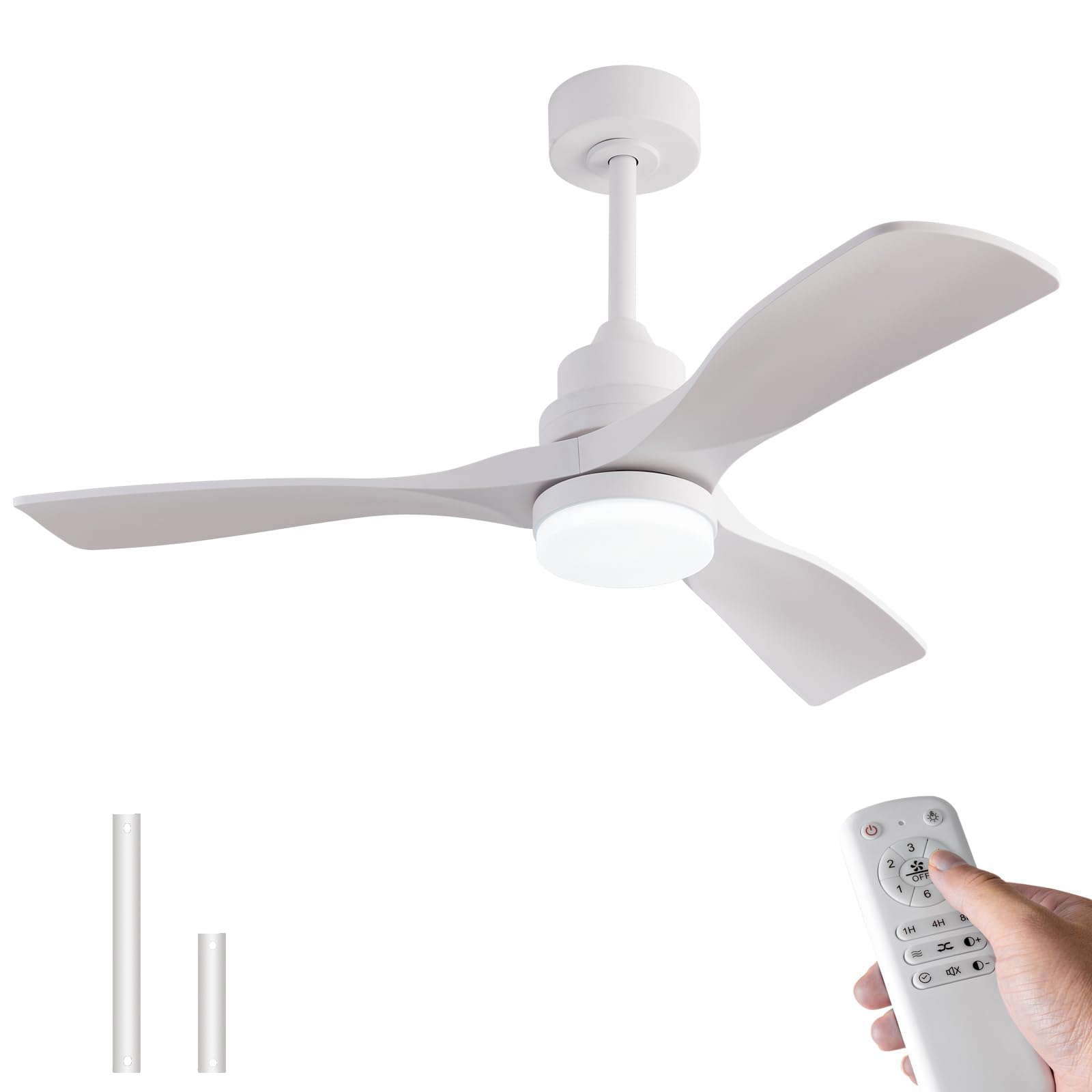 OMYU 42 Inch Ceiling Fans with Lights, Dimmable, ABS Blades, 6 Speeds Reversible DC Motor, Noiseless, White Ceiling Fan with Remote Control for