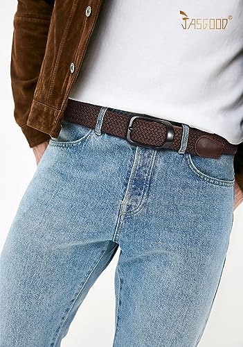 Image of JASGOOD Stretch Belt for Men, Men Women Elastic Woven Braided Belt 1 3 /8 Casual Belt Golf Belt for Jeans Pants