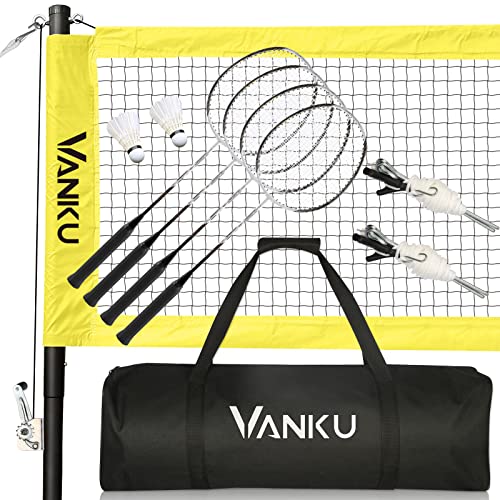Vanku Badminton Set Mit Netz Badmintonschläger Set von 4 Aus Kohlefaser, Federball Netz Mit 2 Gänsefederbällen und Tragetasch Badmintonnetz Tragbar Für Garten Outdoor Familienspiele Cover