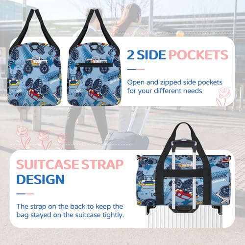 Sports Duffel Bag Monster Truck Foldable Travel Tote Bag Weekender Overnight Carry On Bags, Truck Cars Waterproof Gym Tote Bags4