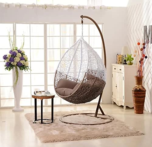 Image of Single Seater Swing Chair with Stand and Cushion Hammock Swing for Adult Outdoor Indoor Garden Living Room Balcony Hanging Chair (Golden White)