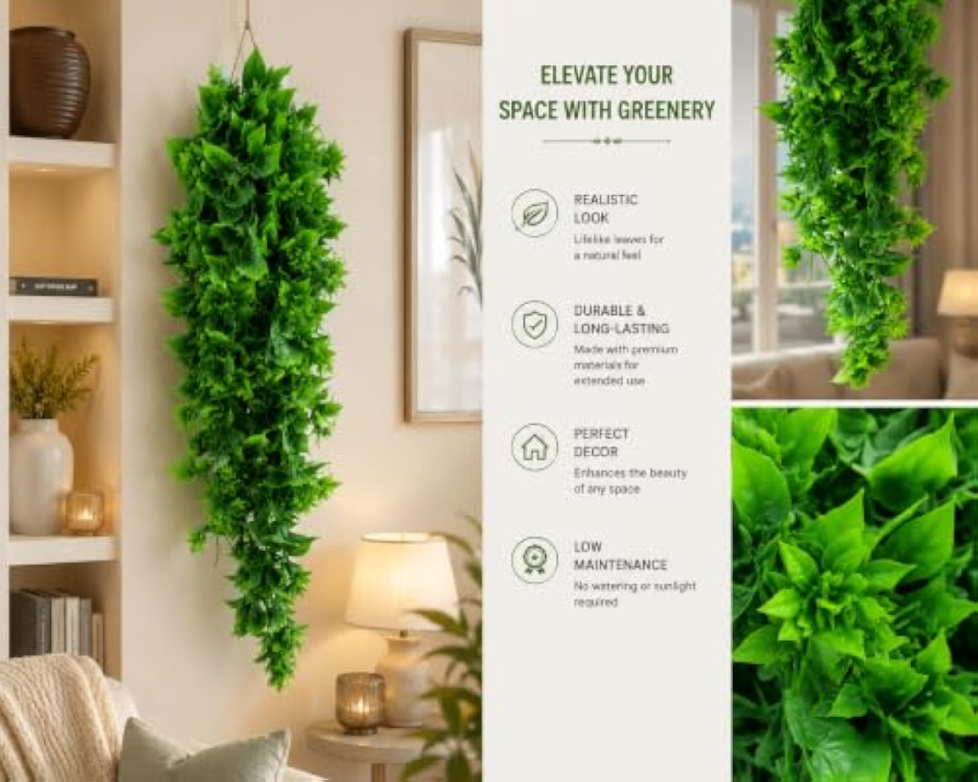 GREENORA Artificial Hanging Plant with Realistic Leaves