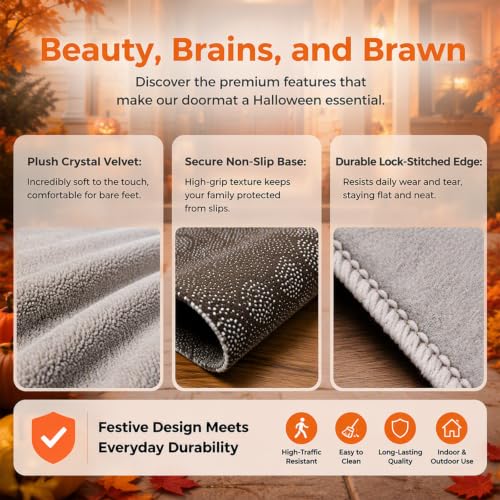 Halloween Doormat 3D Optical Illusion Rug, 15.7x23.6 Inch Crystal Velvet Non-Slip Floor Mat, Ghost Skeleton Skull Printed Welcome Mat for Entryway Bathroom Kitchen, Fall Halloween Decor(Ghost Welcome) - image 4
