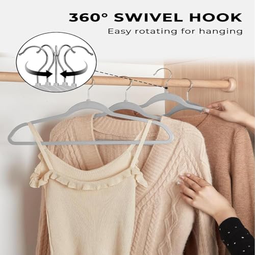 Image of Slim Plastic Hangers for Clothes - Heavy Duty Non-Velvet Hangers with 360 Swivel Chrome Hook & Non Slip Notches - Ideal for Dresses Coats Shirts Jackets & More (Grey, 60)