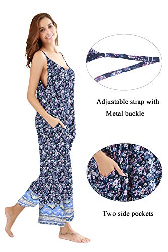 Image of BUENOS NINOS Women's V Neck Floral Maxi Dress Boho Printed Adjustable Spaghetti Strap Ethnic Beach Long Dress with Pockets
