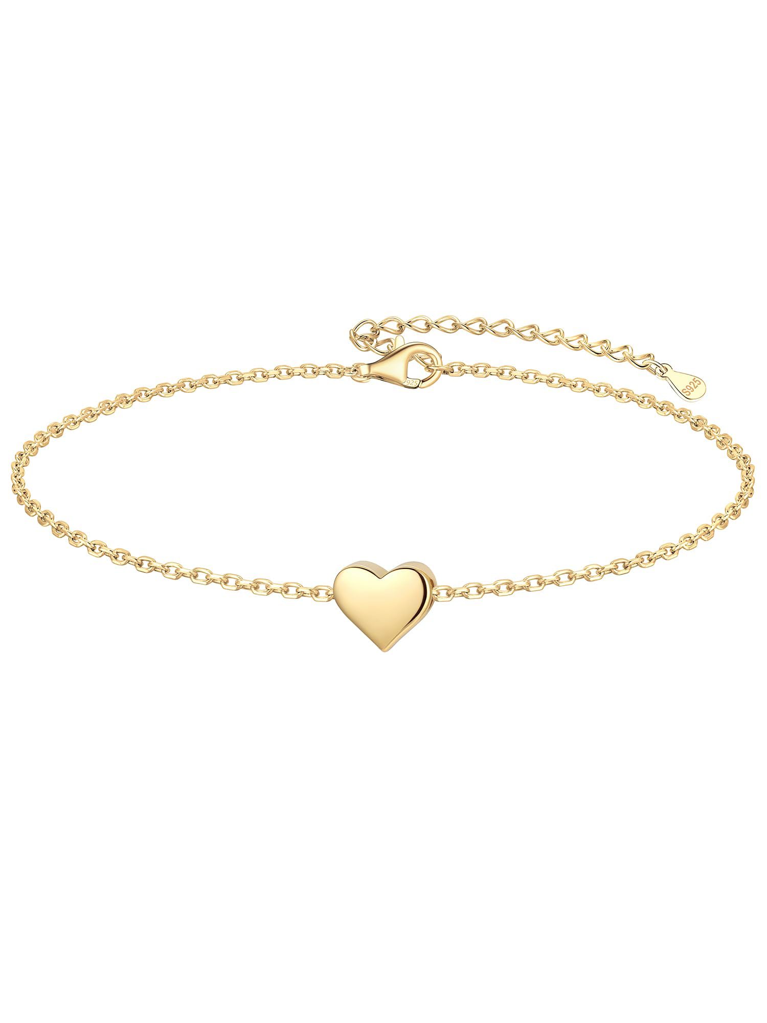 ChicSilver Pulsera Mujer Plata de Ley 925 Cadena Fina Ajustable de Mano con Dije Luna Corazón16+5cm Joyería Minimalista con Caja Regalo Recycled Claim Standard 100