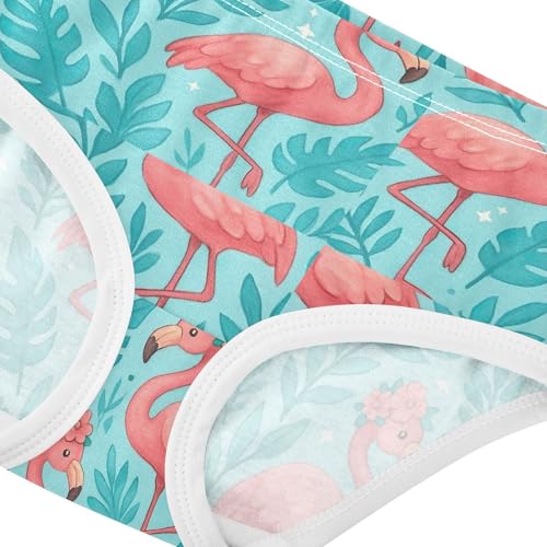 Joisal Cute Pink Flamingos Blue Leaves Panties for Girl Toddler Underwear Floral Cotton Fun Print Briefs Undies Kids 2t4