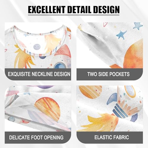 ALAZA Outer Space Solar System Planet Watercolor Pajamas Set Short Sleeve Cotton Sleepwear Summer Pjs 2 Piece 5-14Y4