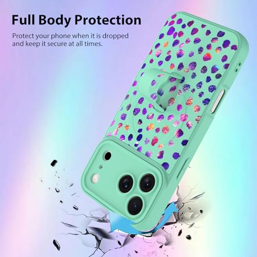 Coque iPhone 17 Pro Max léopard irisé vert avec support béquille et bracelet - 2