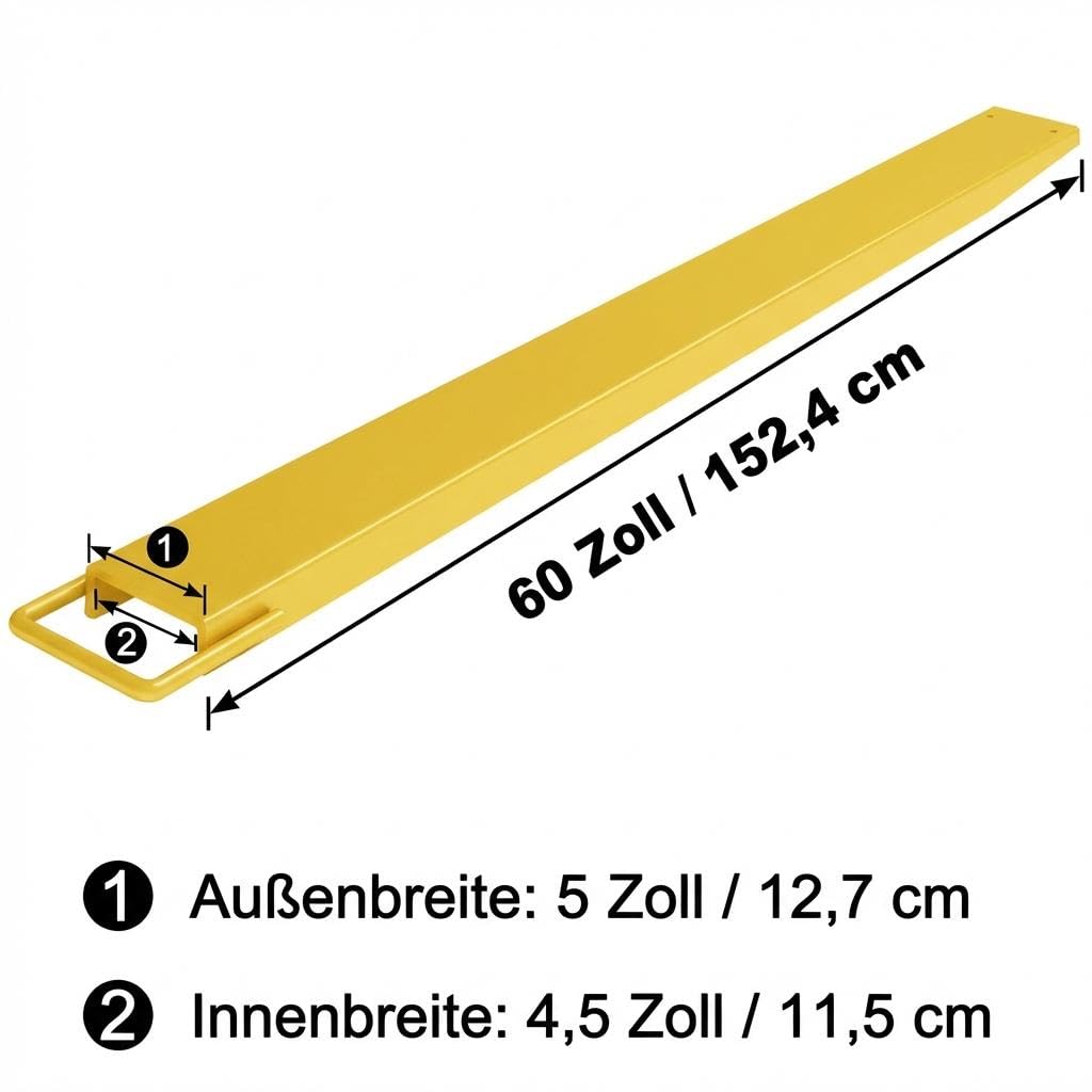 Garvee Gabelverlängerung geschlossen 152x11,5cm 2000kg Gabelstapler Gelb | Sicherungskette, Einteilig, Hochbelastbar, Palettengabel, Industrie, Lager, Zinken, Stabil, Pulverbeschichtet, Logistik