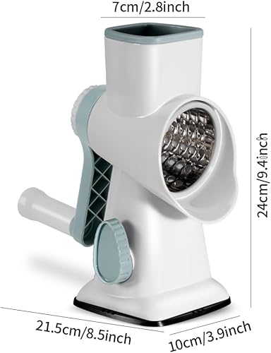 Miniatura 3 de Rallador de queso con manivela de mano, trituradora giratoria de verduras con asa, ralladores 3 en 1 con cuchillas intercambiables y base de succión