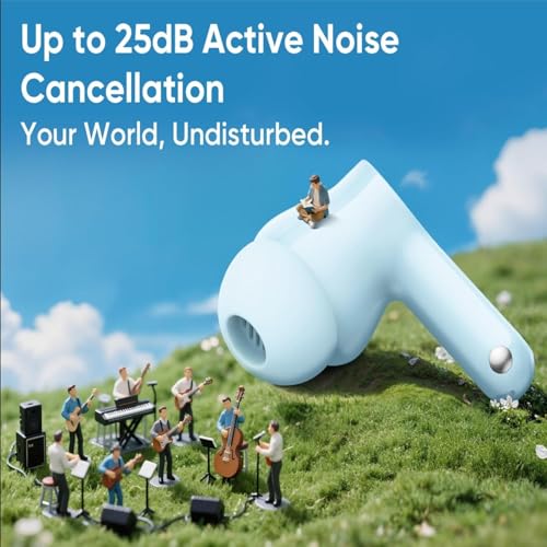 Image of Compatible for Realme Buds T200x Wireless Earbuds with Dynamic 12.4mm Bass Drivers, ANC 25dB, Quad Mic Calling, 45ms Latency, Long 48H Battery Life, Fast Charge, IP55 Rating (Blue)