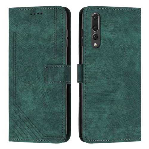 Étui portefeuille Huawei P20 Pro vert avec dragonne et porte-carte intégré